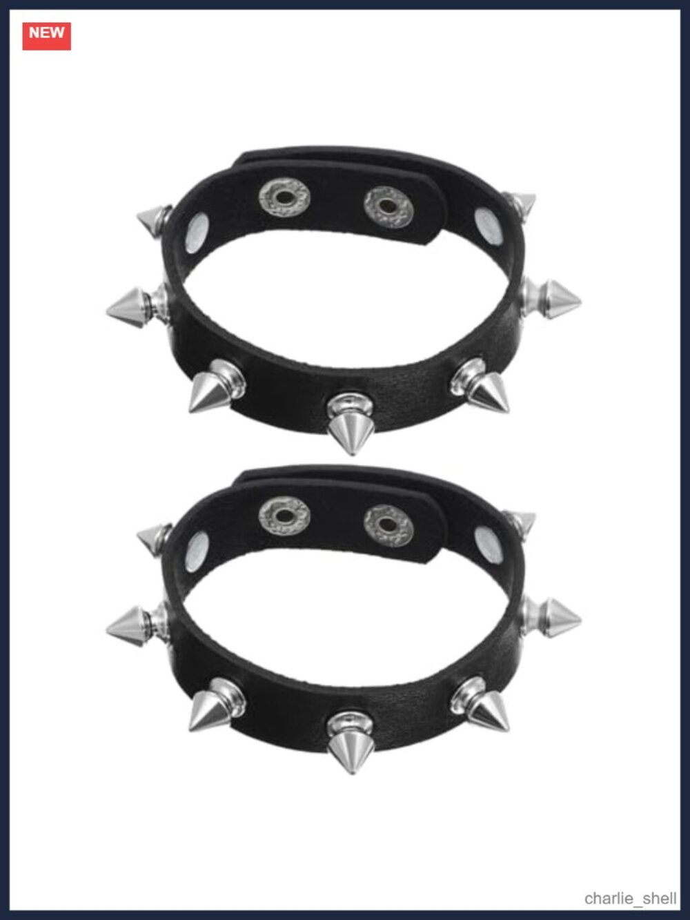 2Pc Punk Spike Leather Bracelet Set Adjustable Studded Wristband Unisex